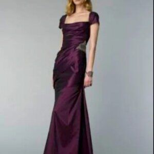 David Meister Taffeta Iridescent Mermaid Asymmetrical Maxi Gown Burgundy Size 6